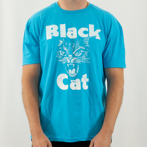 black cat caribbean palms Black Cat® Caribbean Blue Mist Retro T-Shirt – Black Cat® Threads